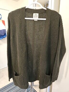 Wit & Wisdom Olive Green Open Knit Lomg Cardigan Size M